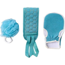 3-teiliger Peeling-Körperwaschhandschuh mit Rückenwaschband und Jute-Seifenbeutel – Badezubehör für Körper und Gesicht
