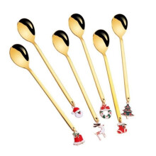 Cucchiaini - Natale - Acciaio inossidabile - 6 pezzi - Pendenti decorativi - Colore oro