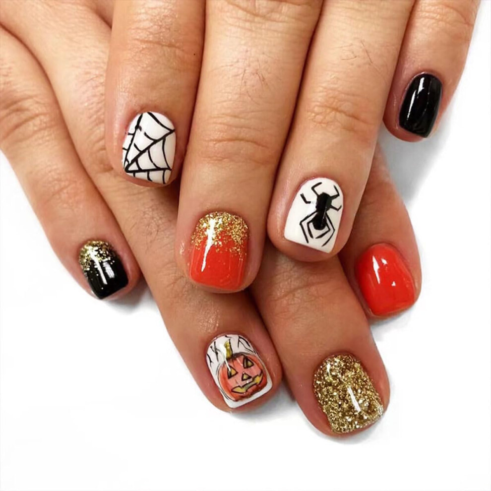 Halloween Press on Nails Square Red Horror Design Reusable Fake Nails for Women 24 Pcs