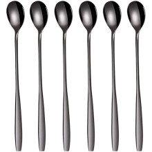 Latte macchiato spoon set, 6 pieces, 19 cm - Long spoons for cocktails and desserts, polished stainless steel