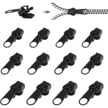 12-Piece Snap-On Zipper Slider Kit - Instant Replacement for Jackets, Coats, Suitcases - Detachable - Black