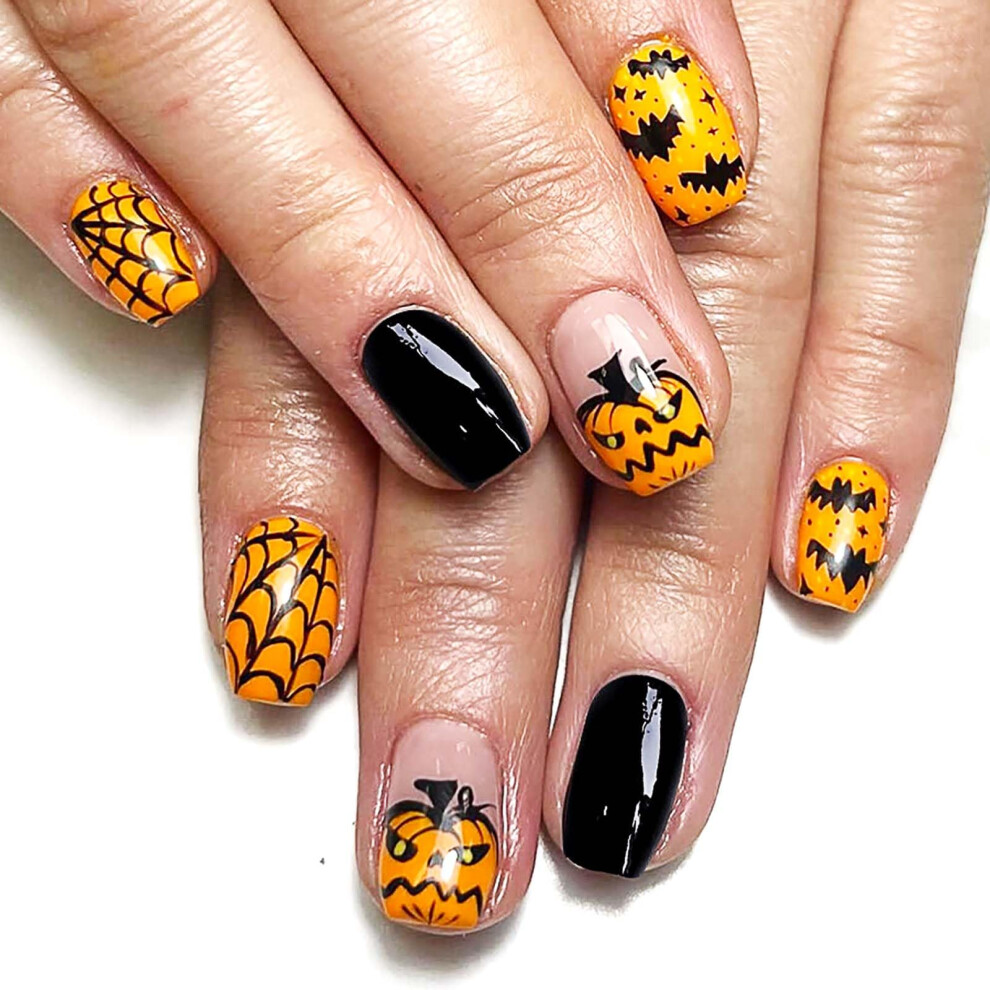 Cat Eye Coffin Press On Nails 24 Pcs Acrylic False Nails with Glue Reusable Square Short Halloween