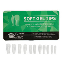 Long Coffin Nail Tips Set 550 Pcs Clear ABS Easy Trim MultiSize with Storage Box for DIY