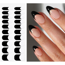Gel Nail Stickers French Tip Black White Semi Cured UV LED Wraps Halloween Easy LongLasting Wear