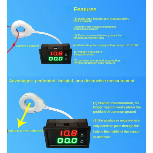 Αμπερόμετρο Hall Βολτόμετρο DC0-300V100A Παρακολούθηση μπαταρίας LED Ψηφιακός μετρητής 2