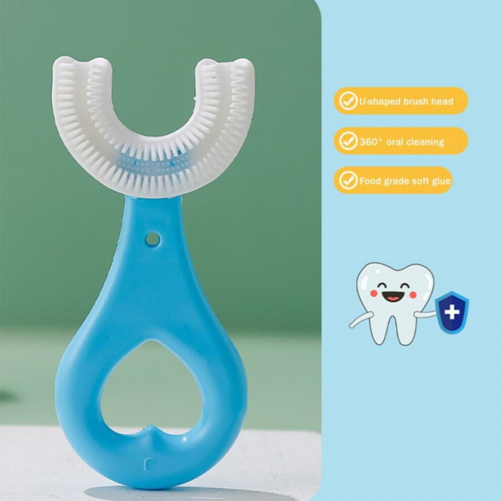 Kids U-Shaped Silicone Toothbrush for 2-8 Years, Whitening & Massage, Compatible with Whole Mouth Cleaning, with Handle (Simple Style)