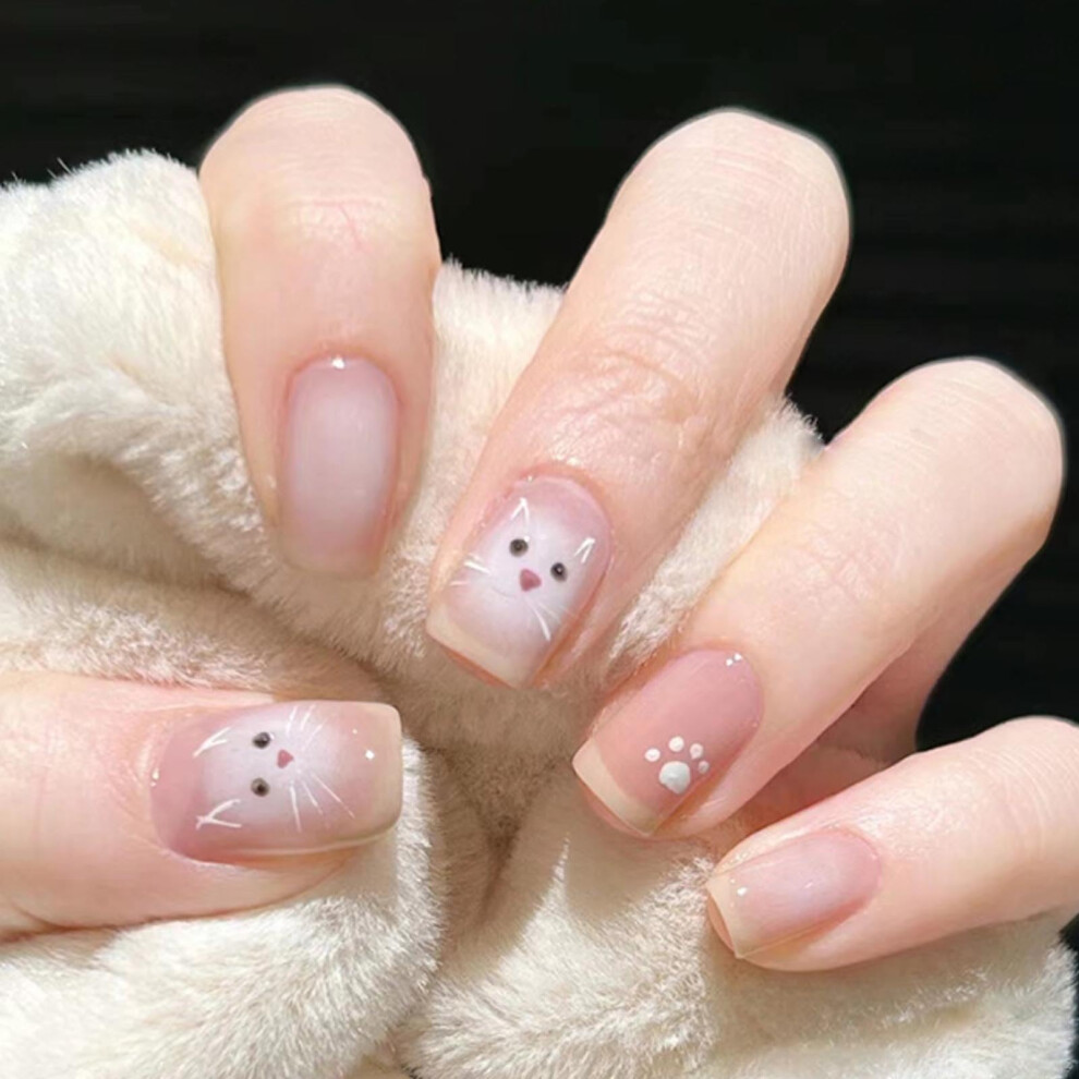 Short Square Press On Nails French Tip Fake Nails for Women 24pcs Reusable with Jelly Glue
