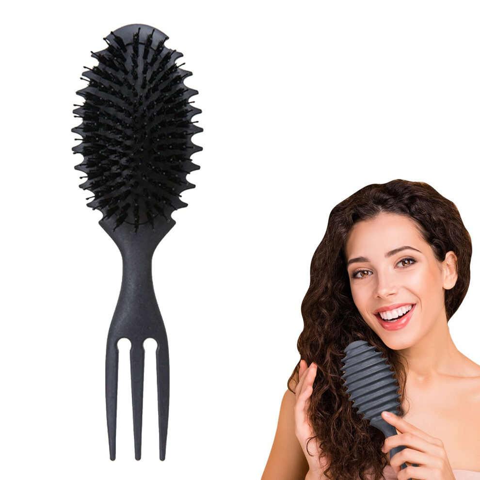 Black Curl Defining Brush For Curly Hair With Boar Bristles, Ergonomic Grip, Gentle Detangling,