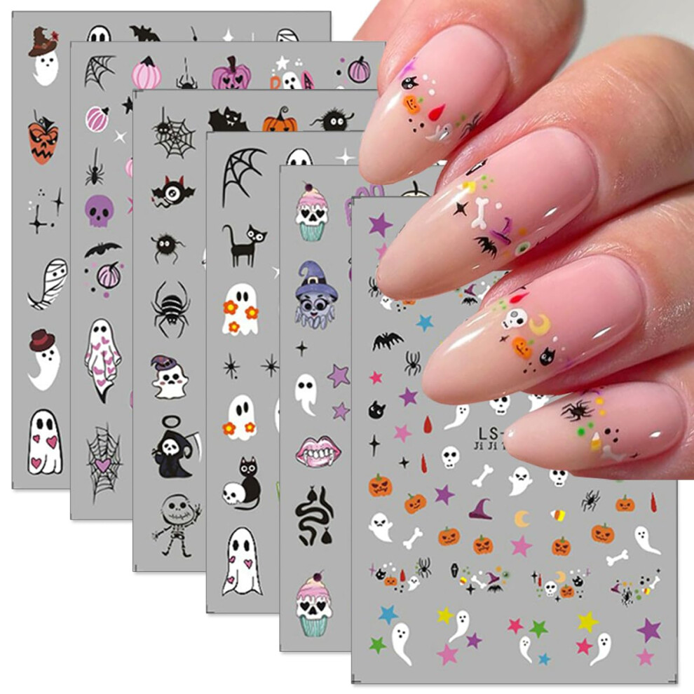 Halloween Nail Stickers 6 Sheets 3D SelfAdhesive Ghost Pumpkin Spider Web Nail Art Decals for Halloween