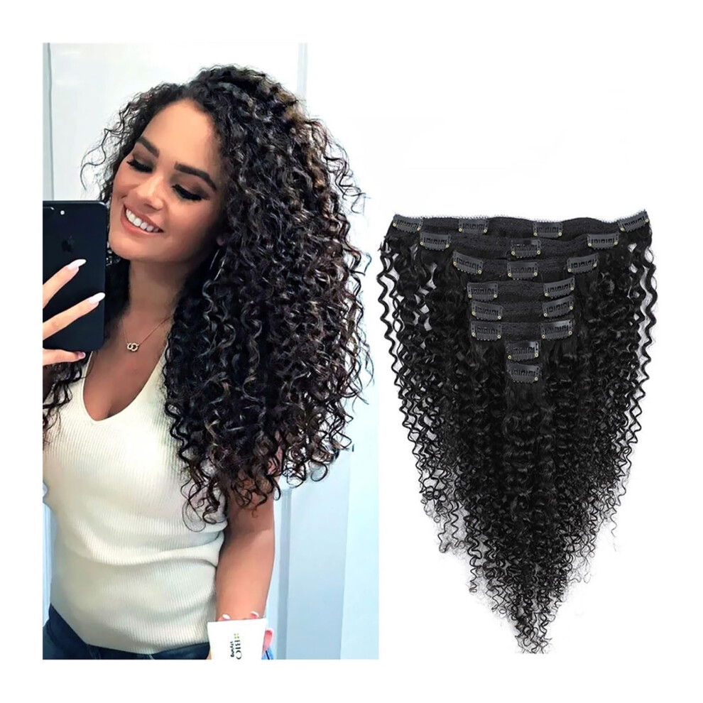 Unisex Black Clip In Human Hair Extensions 120G 8Pcs Remy Brazilian Curly Natural Deep Wave For Women