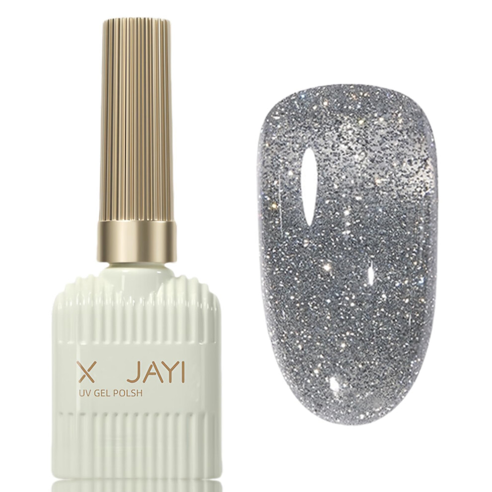 Silver Glitter Gel Nail Polish 15Ml Uv Curing Long Lasting Reflective Sparkle Soak Off For Diy
