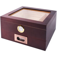 Zigarrenhumidor mit Zubehörschublade, Zigarrenkiste mit Glasdeckel, Befeuchter, Hygrometer und Trennwand, handgefertigte Tischbox aus Holz für