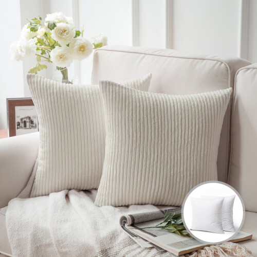Phantoscope 22" x 22" Modern, Contemporary, Transitional Off White Striped Polyester Throw Pillow , ( 2 Count)