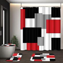 Conjunto de cortina de chuveiro abstrata turquesa de 4 peças com tampa para vaso sanitário, tapetes e ganchos, decoração moderna vintage para