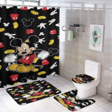 Conjunto de banheiro Mickey Mouse com 4 peças, incluindo cortina de chuveiro, tapetes antiderrapantes, tampa para vaso sanitário e tapete em