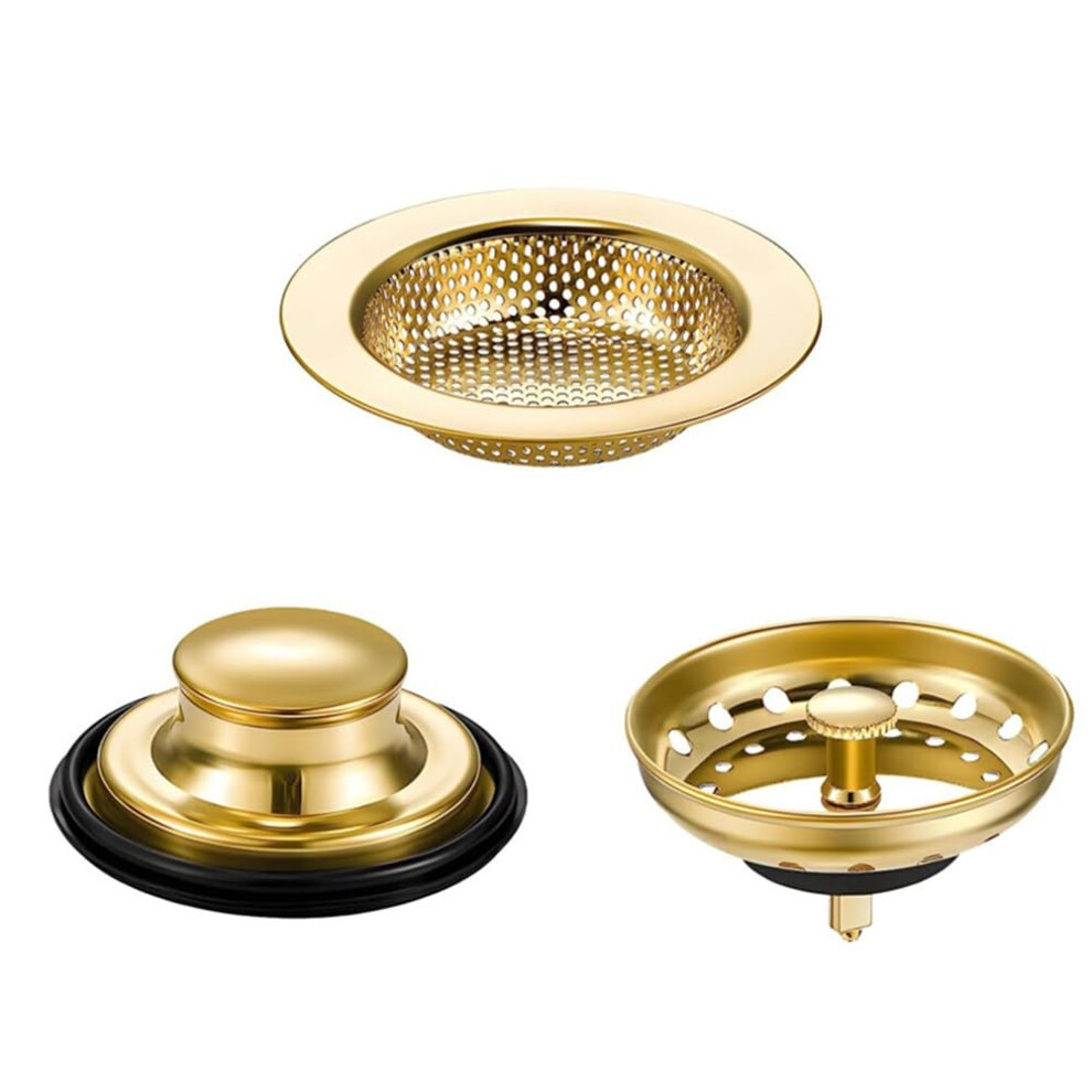 3Pcs Stainless Steel Kitchen Sink Strainer Set Gold Anticlogging Rustproof Food Catcher 9099447654113