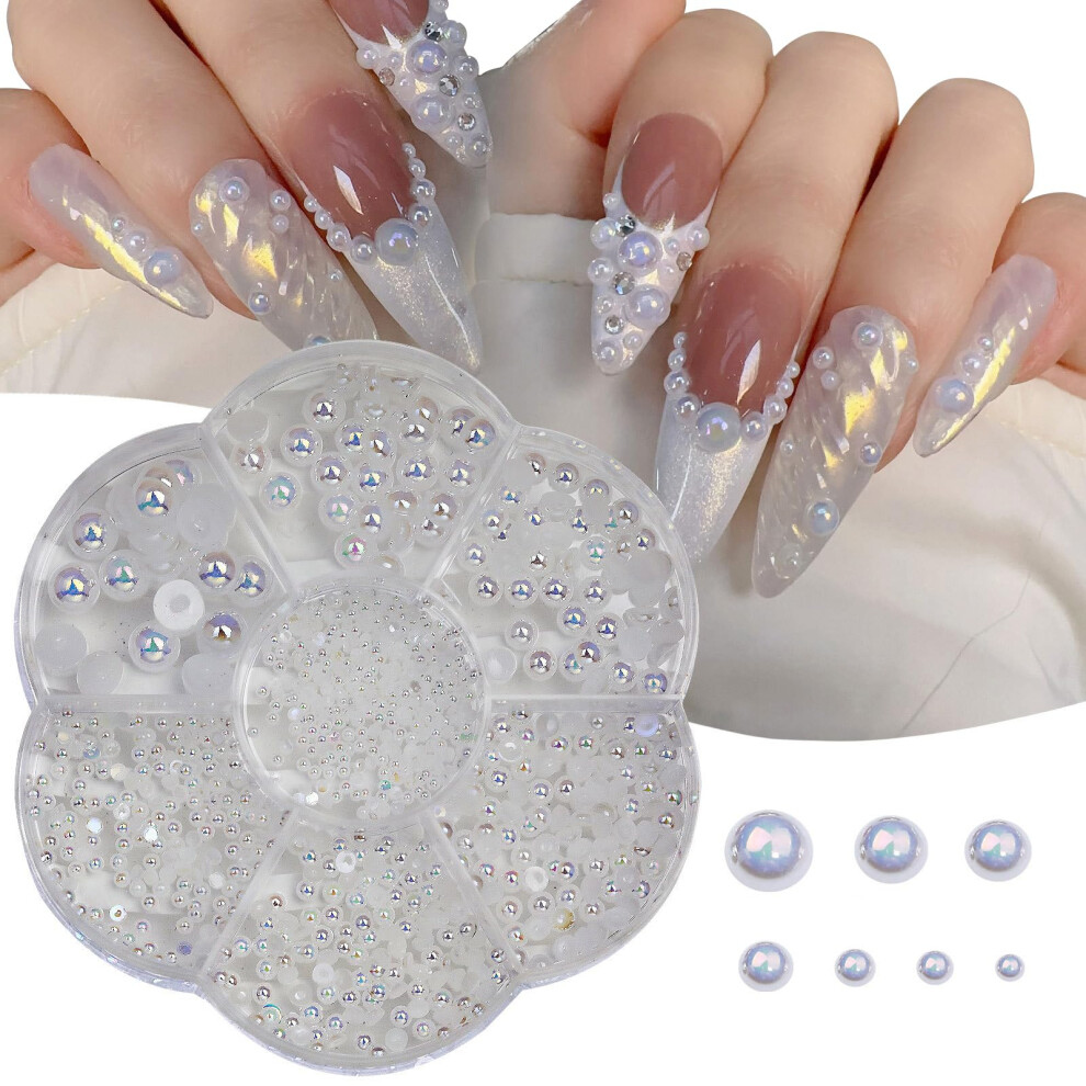 White Pearl Nail Art Decorations Half Pearls Kit With Flatback Nail Charms For Diy Manicure Designs
