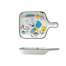 Elegant Single Handle Ceramic Salad Bowl for Soup, Dessert and Baked Rice