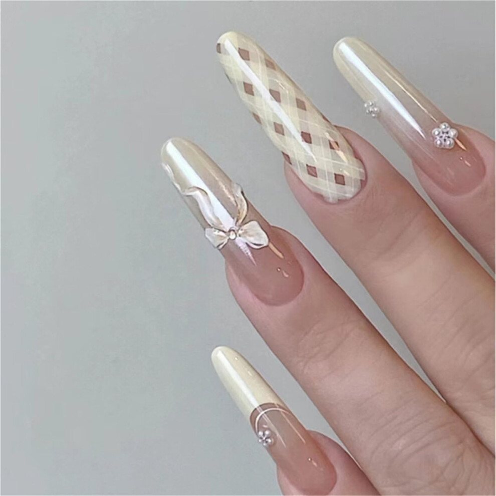Press On Nails with Glue and File, Elegant French Manicure Fake Nails Set 24pcs Multicolor Styles