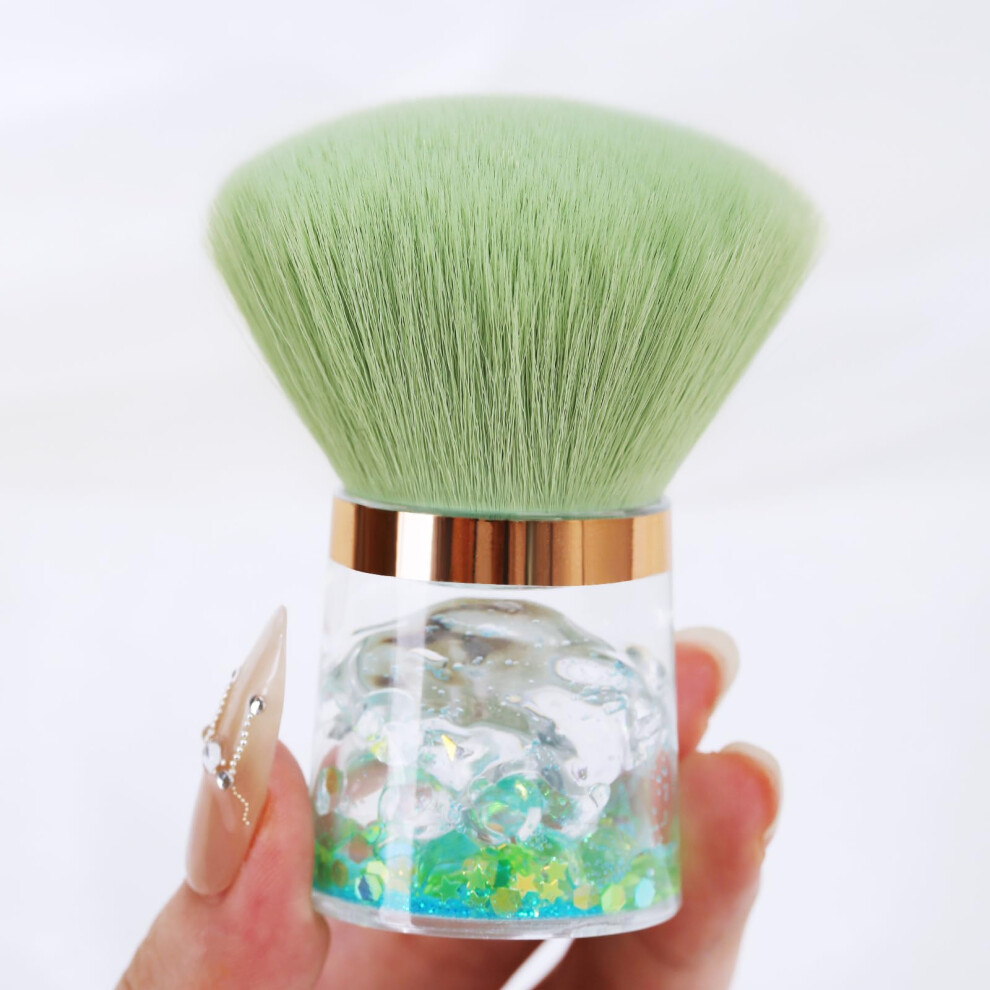 Green Nail Dust Brush With Soft Fiber Bristles, Rounded Acrylic Base For Cleaning And Manicure