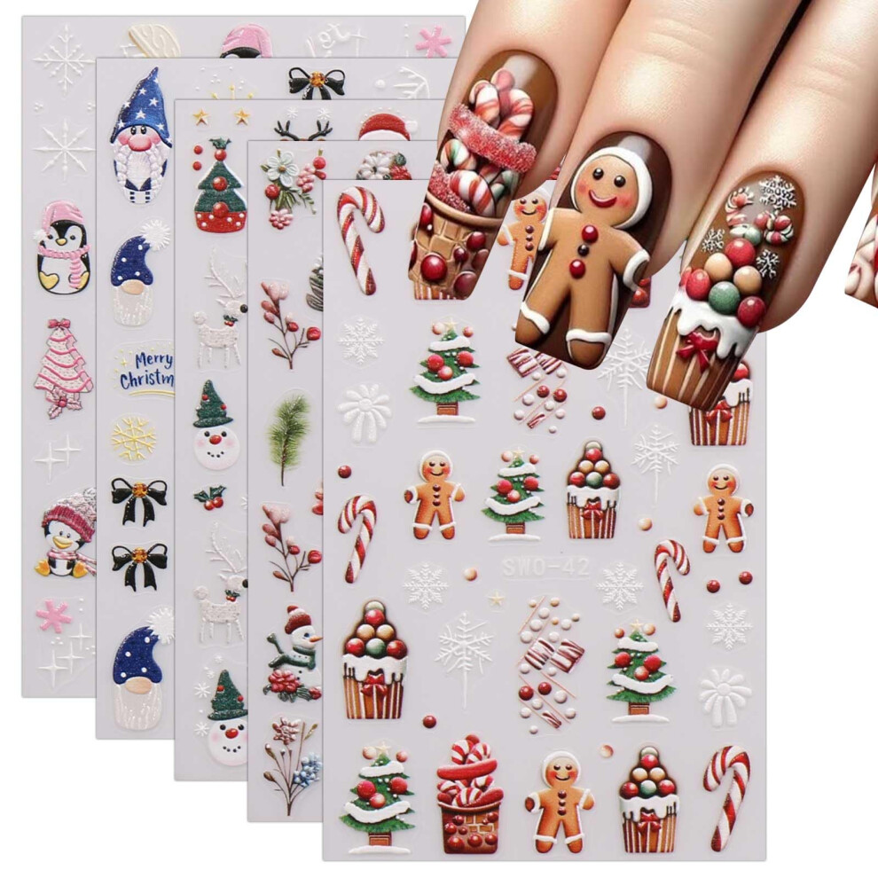 6 Sheets Christmas Nail Stickers Snowflake Winter SelfAdhesive Nail Art Decals Holiday Set