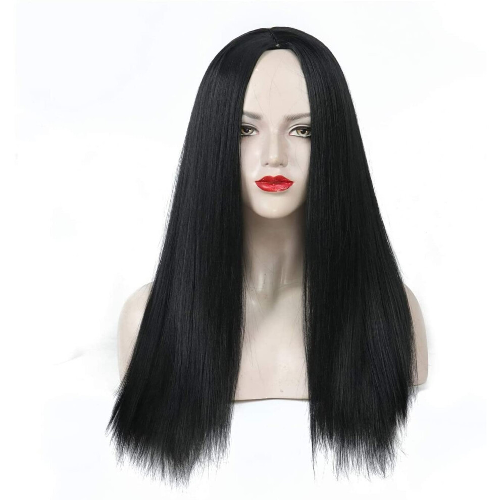 Unisex Black Synthetic Cosplay Wig Long Straight Silky Texture Durable Fibers For Costume Party