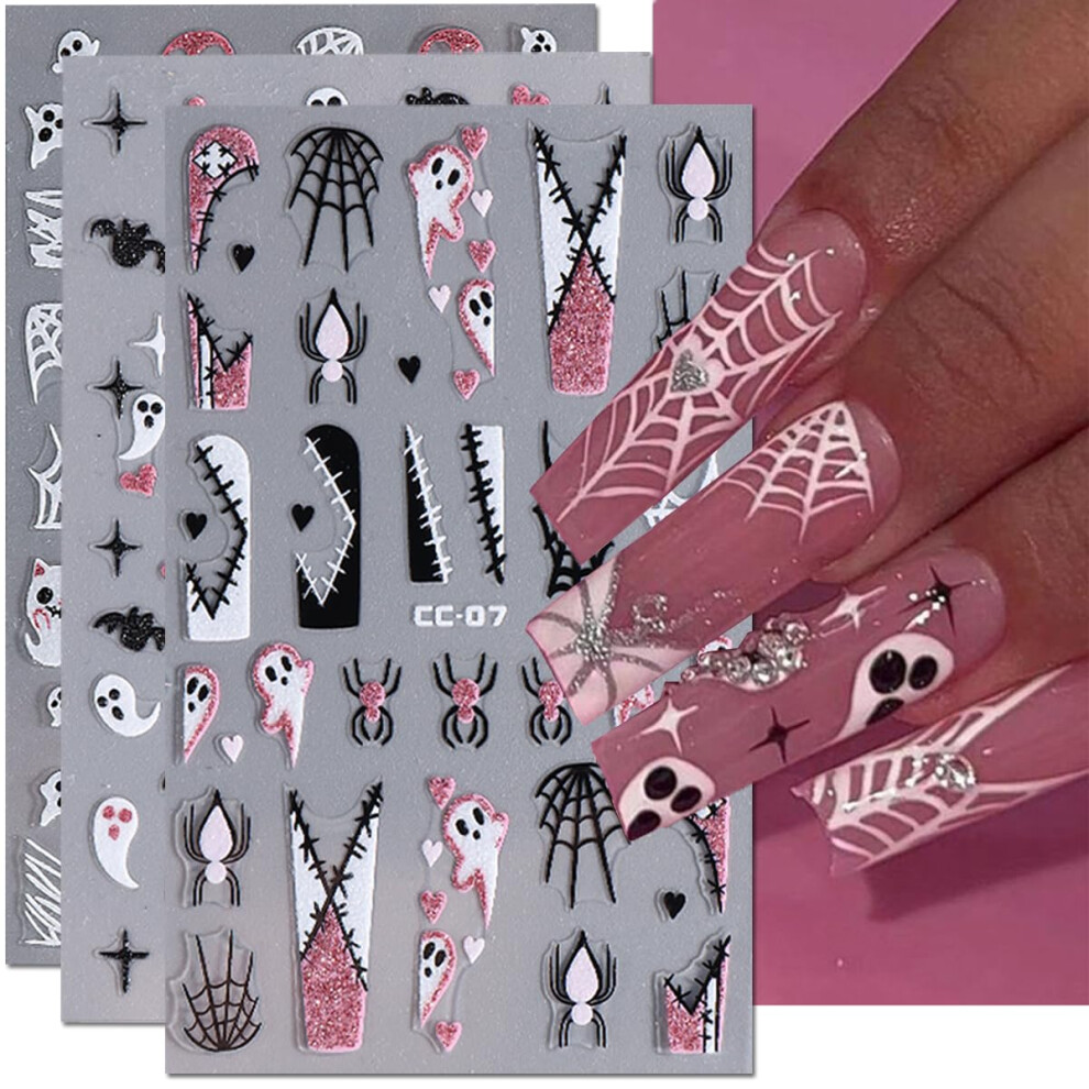 Dark Glow In The Halloween Nail Art Stickers 3Pcs 3D Selfadhesive Pumpkin Bat Ghost Designs