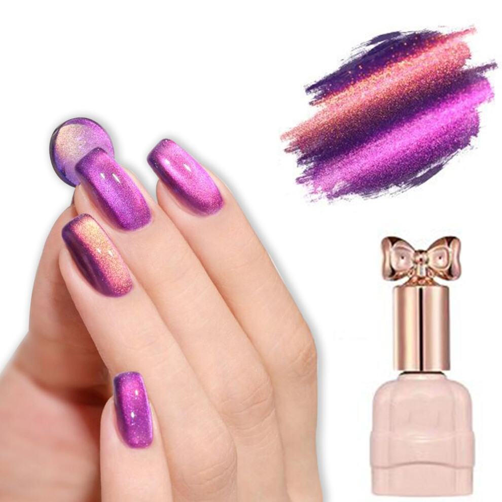 Purple Cat Eye Magnetic Gel Nail Polish With Holographic Glitter, Longlasting Glossy Finish