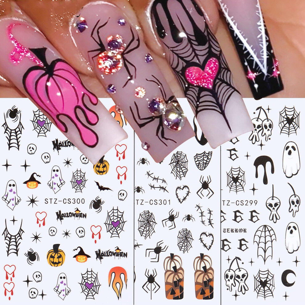 Halloween Nail Stickers 6 Sheets 3D SelfAdhesive Pumpkin Witch Ghost Designs for Nail Art