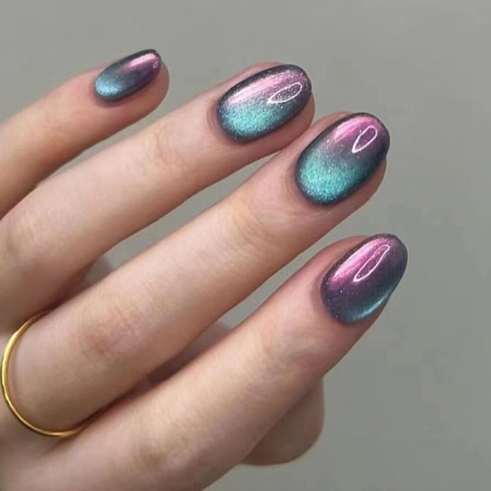 Purple Short Square Press On Nails Ombre Fake Nails Winter Glossy Acrylic Reusable 24Pcs