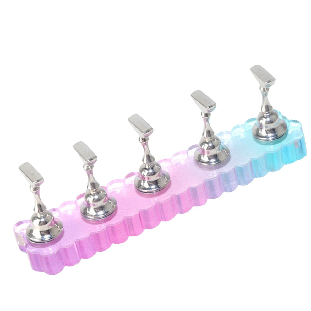 Nail Art Practice Stand with Magnetic Tip Holders and Crystal Base for Manicure Training Display