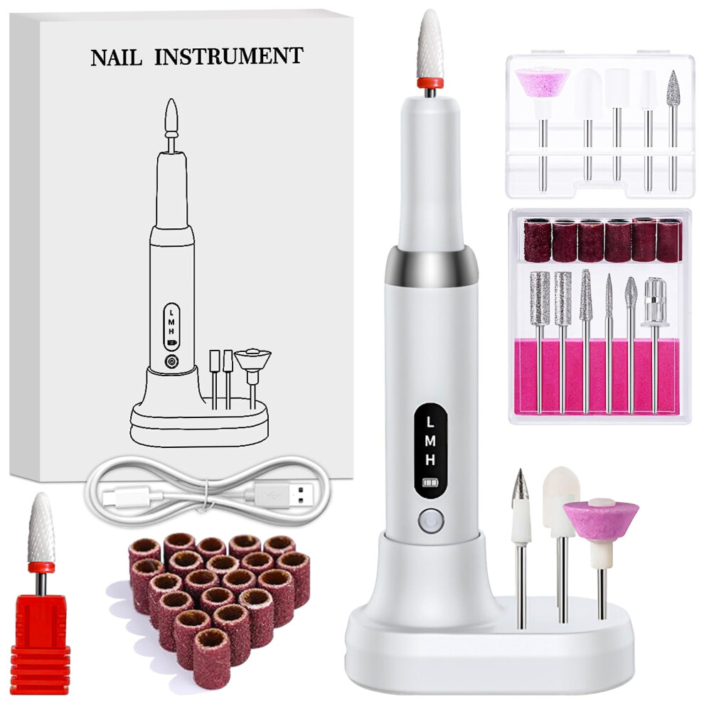 White Cordless Nail Drill Kit With 3 Speeds 15000Rpm, Electric Nail File For Acrylic Gel Dip Powder Nails,
