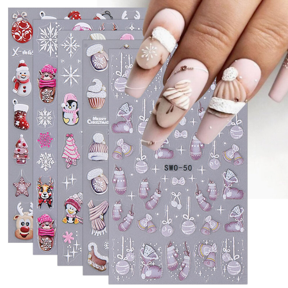 6 Sheets Christmas Snowflake Nail Art Stickers Self Adhesive Winter Holiday Nail Decals