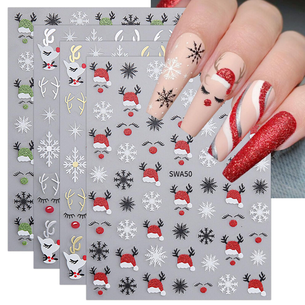 8 Sheets Christmas Snowflake Nail Art Stickers Self Adhesive Winter Holiday Decals for DIY Nails