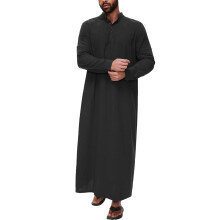 Men's Cotton Muslim Kaftan Thobe Robe for Ramadan Prayer Arab Dubai Saudi Style Black XXL