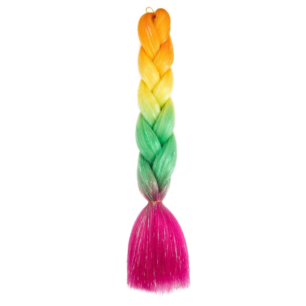 Unisex Jumbo Braiding Hair 24 Inch Rainbow Ombre Glitter Extensions For Women Easy Diy Hairstyles
