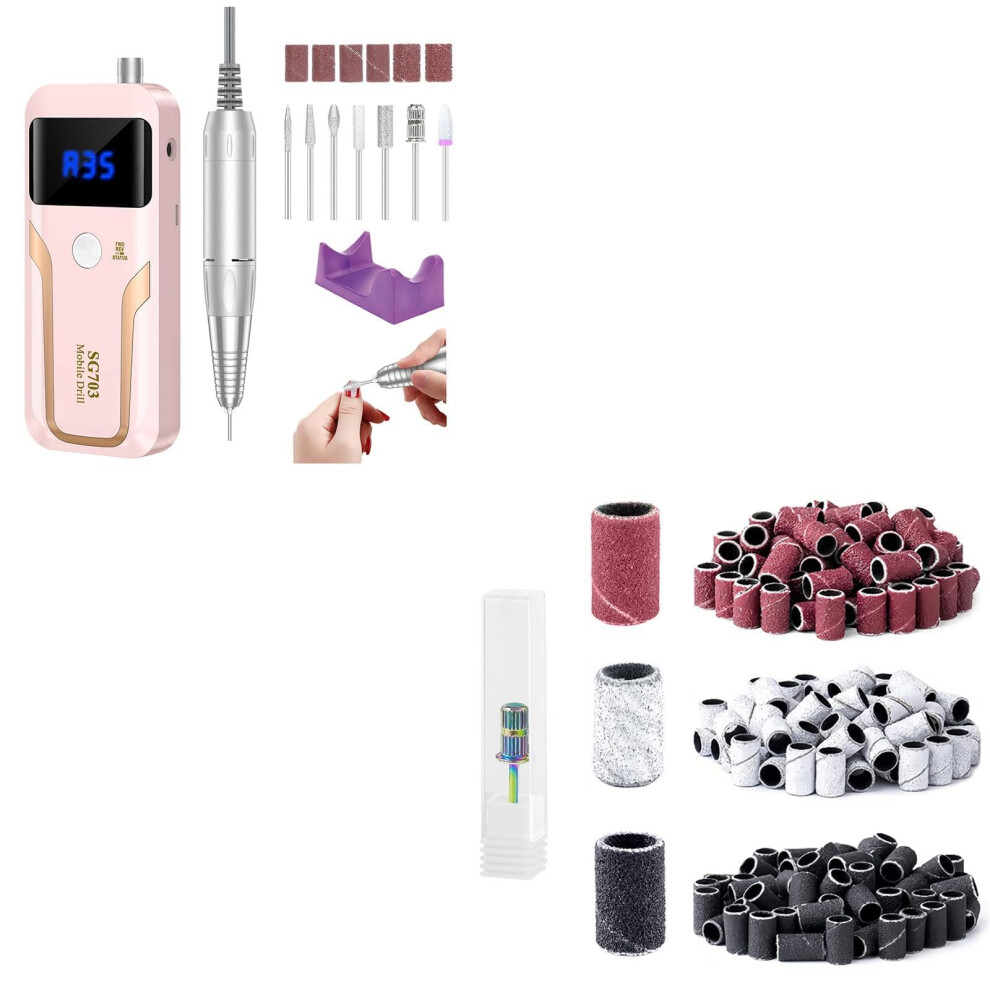 Portable Rechargeable Nail Drill 35000 RPM with 300pcs Sanding Bands, Electric Nail File for Acrylic and Gel Nails