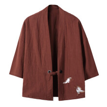 Japanese Kimono Cardigan with Three Sleeves, Lightweight Printed Robe for Men and Women, XXL Coffee