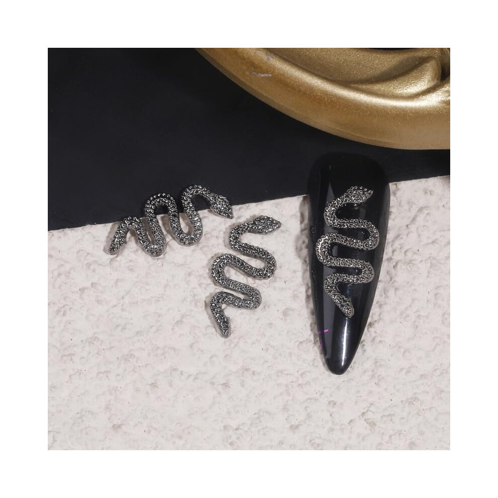 Black 20Pcs Halloween Nail Charms 3D Snake Alloy Decorations For Acrylic Nails And Diy Manicure
