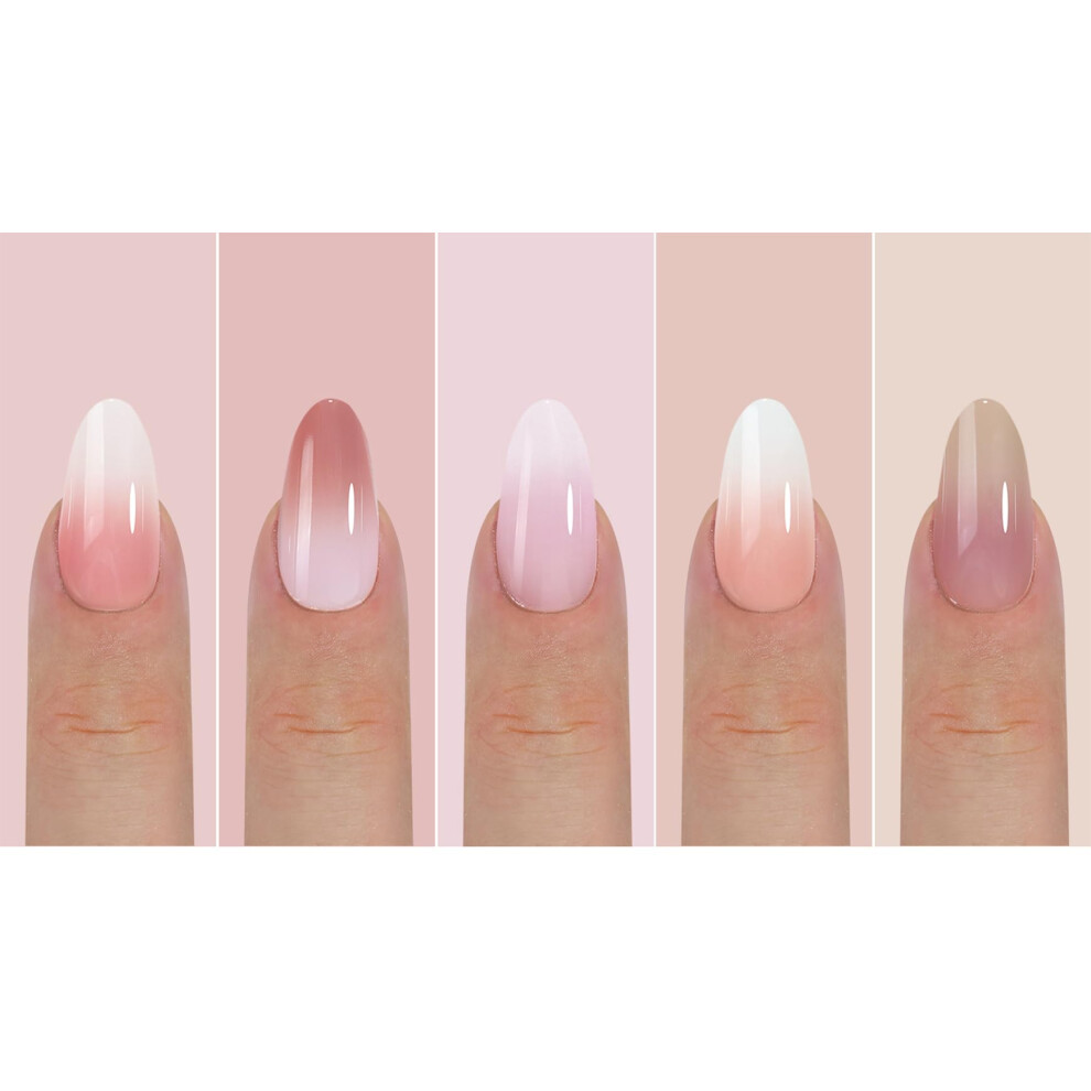 Pink 150 Pcs Gradient French Nail Tips Soft Gel Extensions Almond Shape Press On Nails 15 Sizes