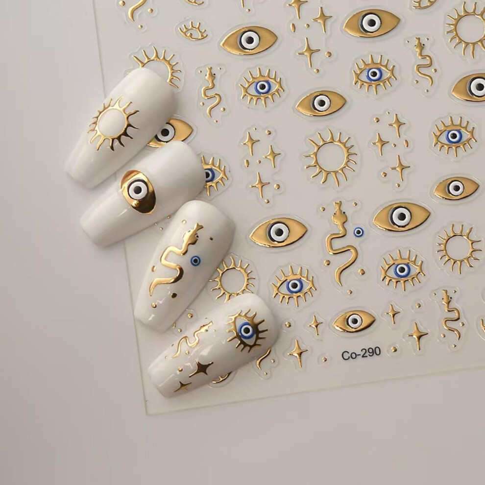 Gold 5D Embossed Eye Nail Art Stickers Decals Selfadhesive Manicure For Women And Girls