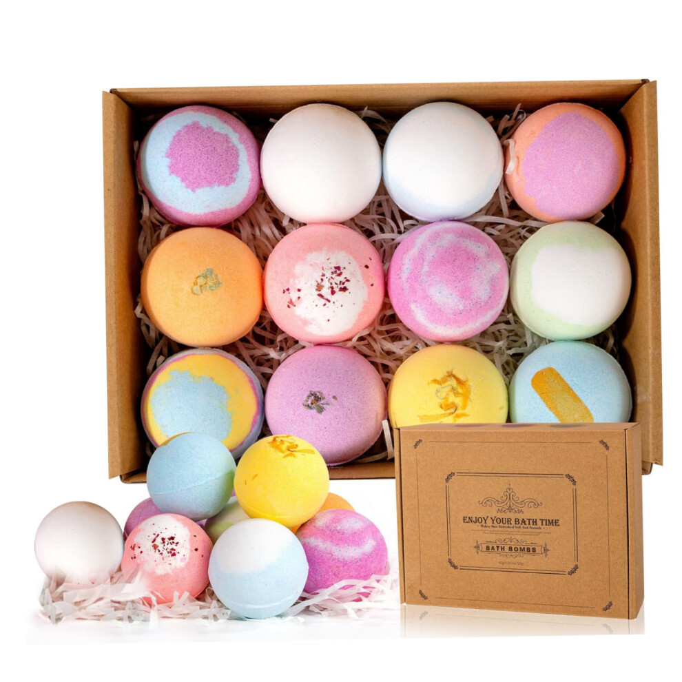 Bath Bombs Set of 6, Natural Essential Oils Bath Fizzies Moisturizing Spa Gift for Women