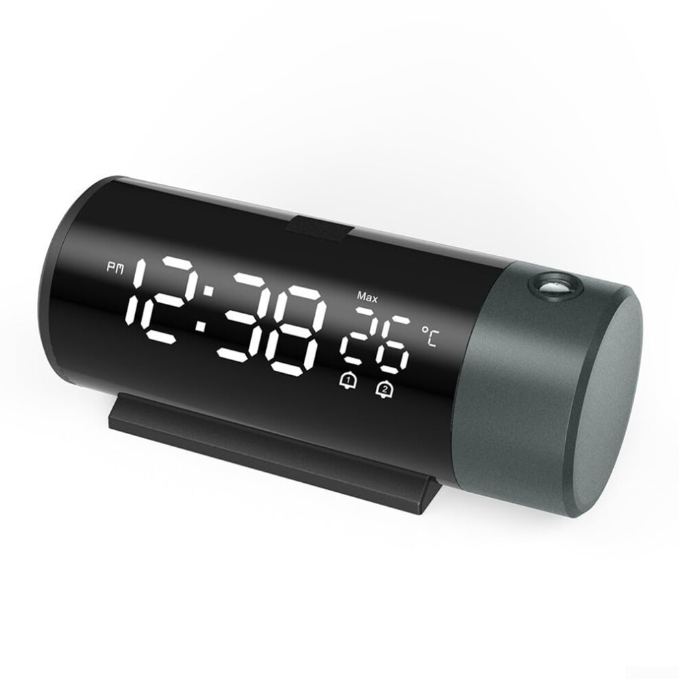 Projection Alarm Clock with 180 Rotating LED Display, Adjustable Brightness, Temperature and USB Charging for Bedroom