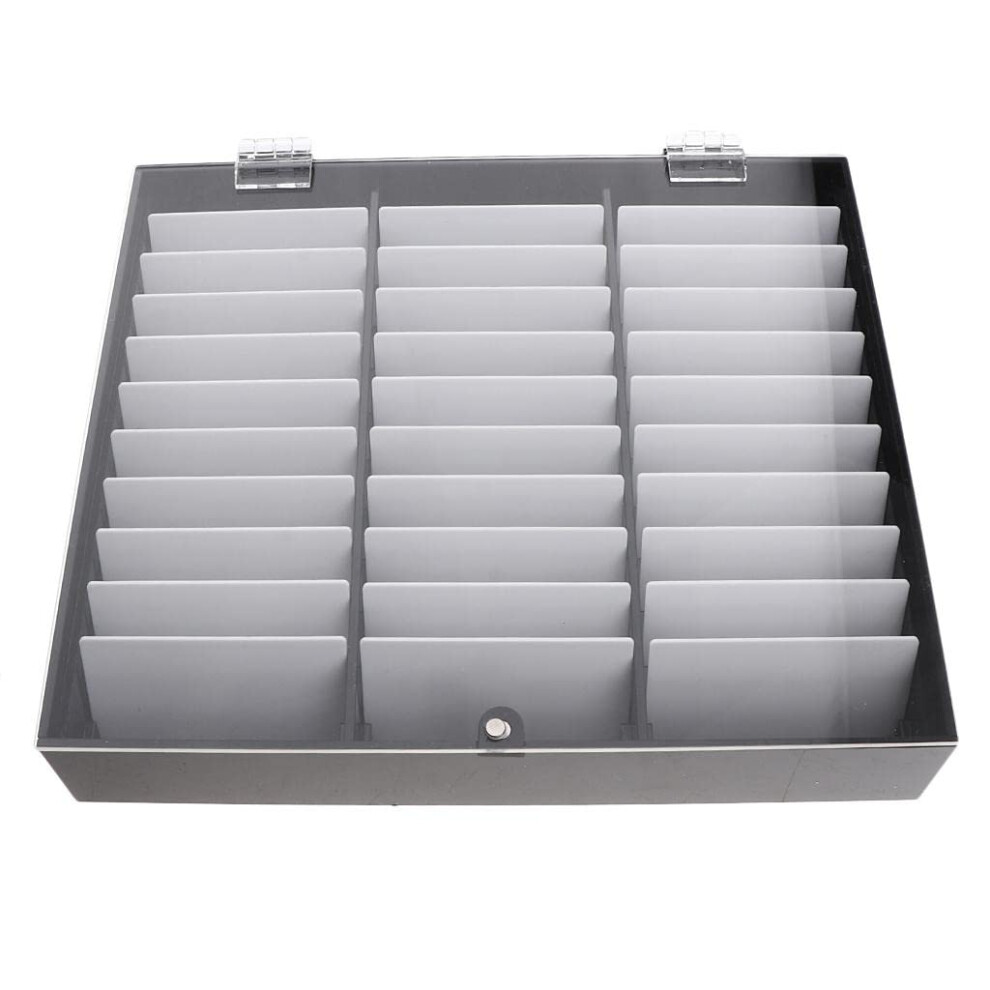 Black Acrylic Nail Tips Display Box With Clear Transparent Cover, 30 Grids Organizer,