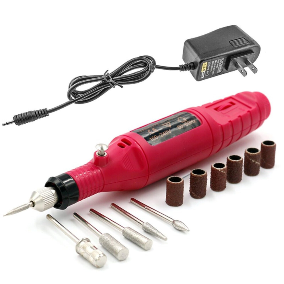 Red Electric Nail Drill Kit With 6 Bits For Acrylic And Gel Nails, Pen File For Manicure Pedicure