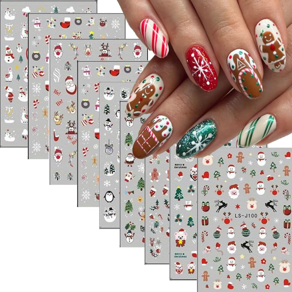 Christmas Nail Stickers 3D Nail Art Decals with Santa Snowflake Reindeer SelfAdhesive Winter Designs