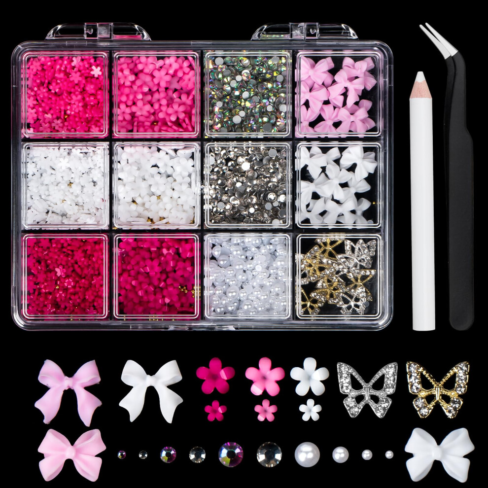 3D Nail Charms with Rhinestones and Pearls, Over 100 Resin Nail Art Decorations, Mixed Styles Set