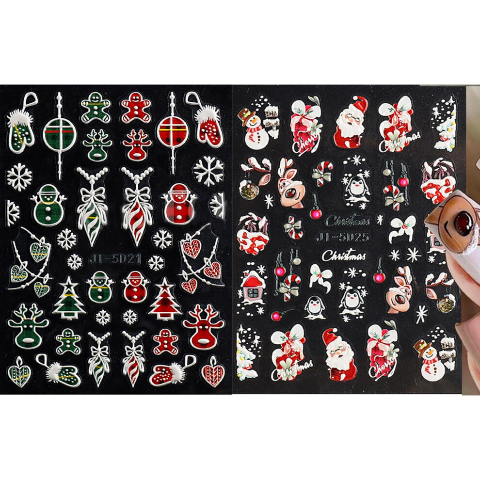 Christmas Nail Art Stickers 5D Snowflake and Santa SelfAdhesive Winter Nail Decals Red Green