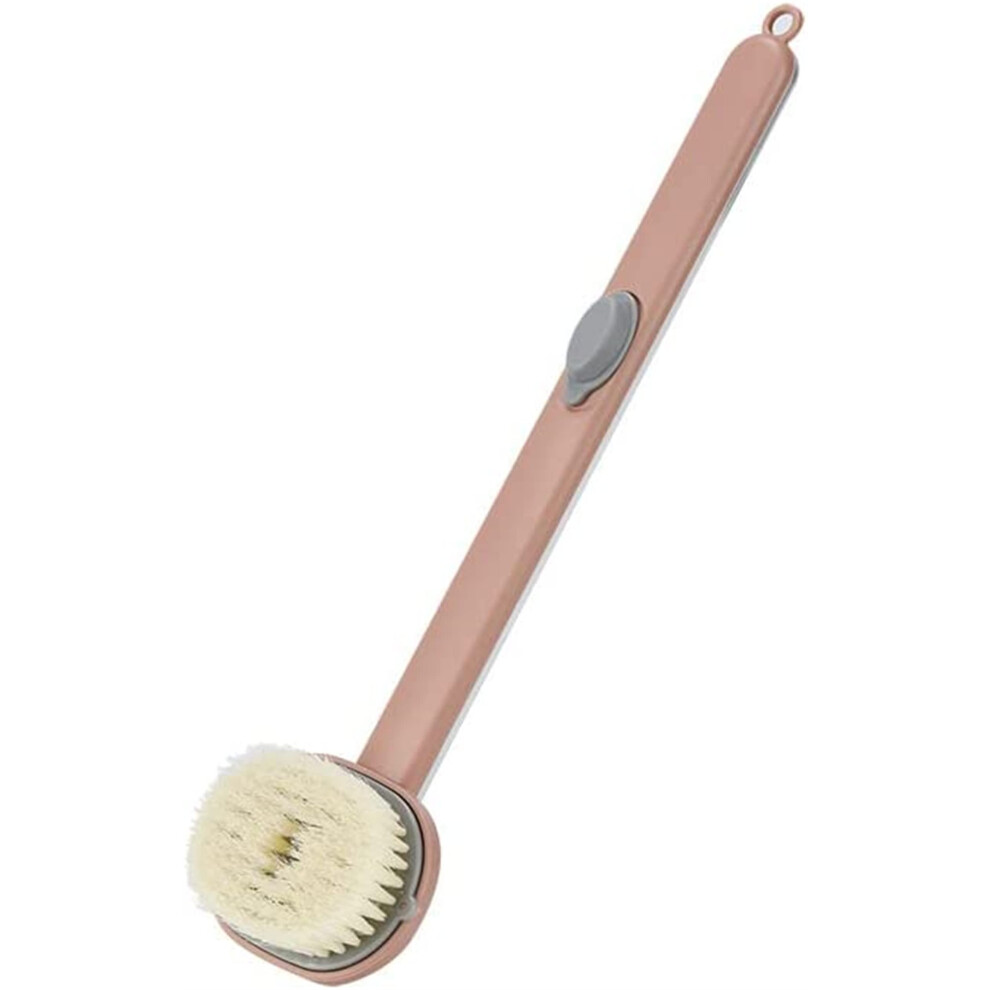 Pink Long Handle Bath Brush With Builtin Gel Reservoir, Soft Bristle Back Scrubber For Wet Or Dry Use,