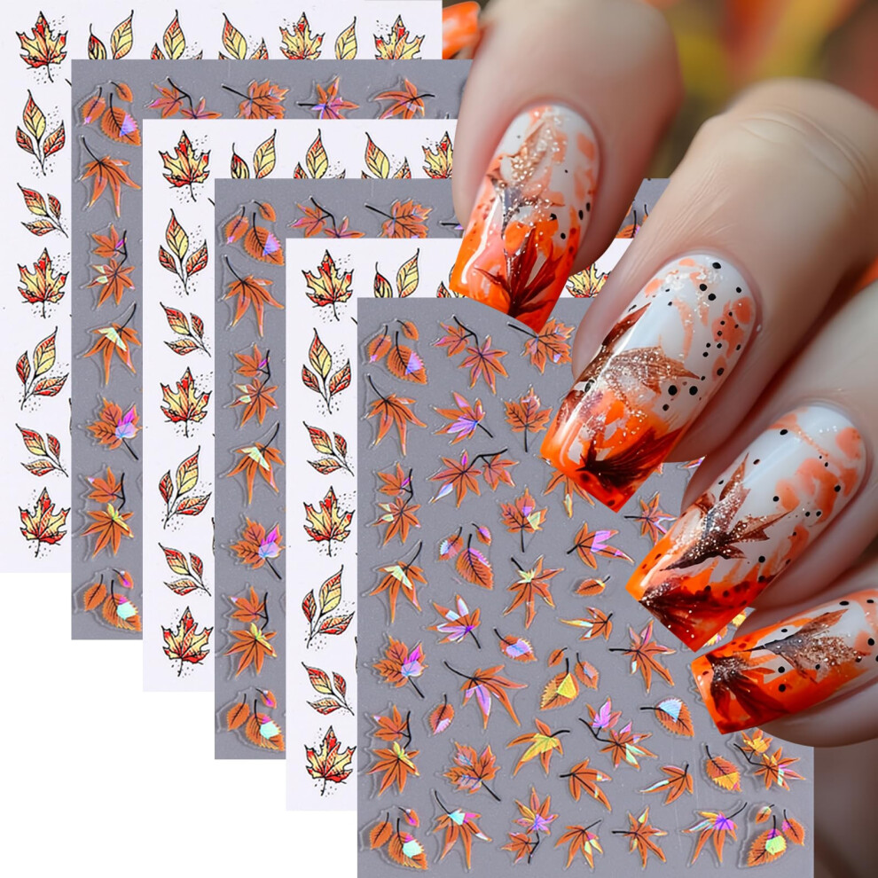 6PCS Autumn Maple Leaf Nail Art Stickers Set  Fall Decals for Women Thanksgiving Manicure